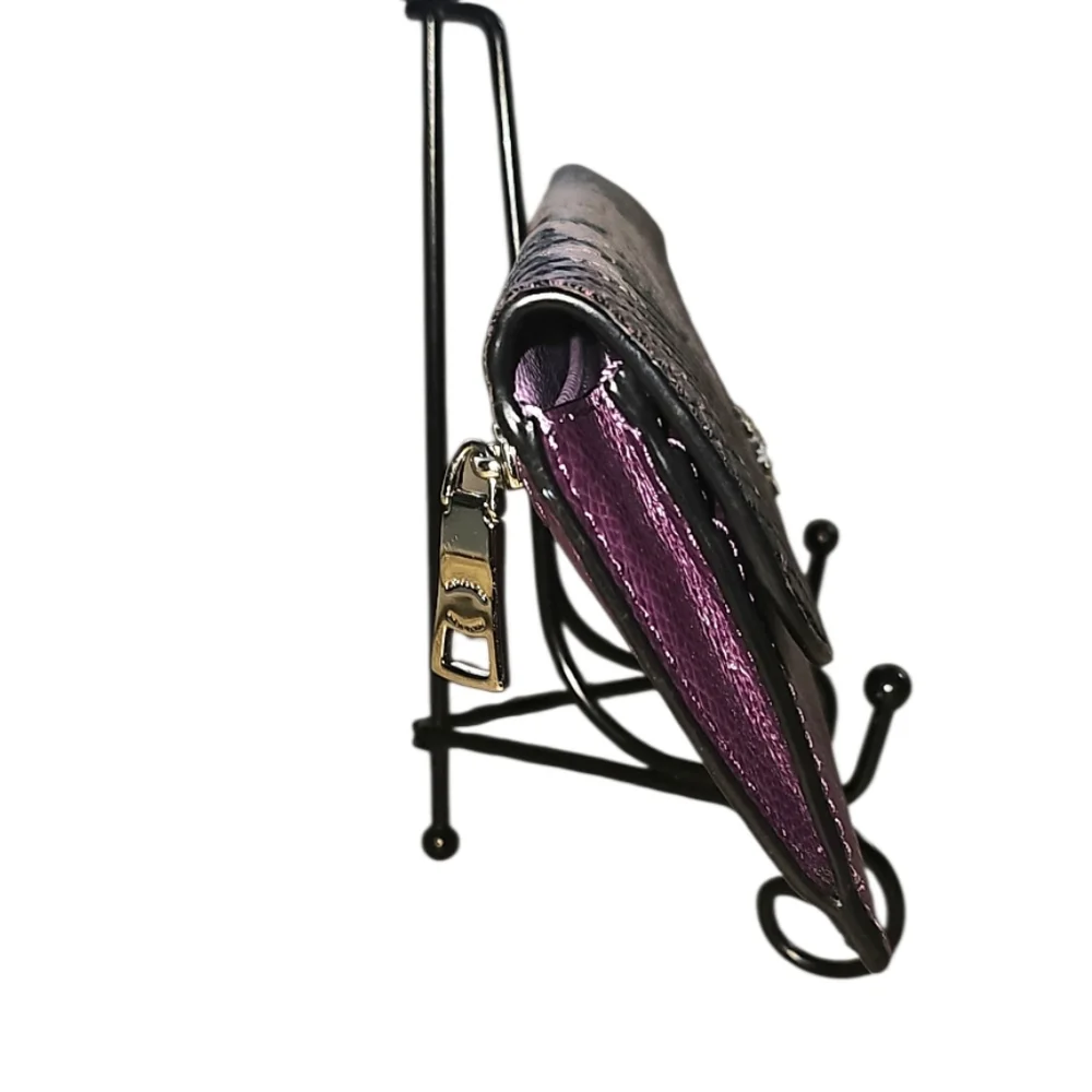 COACH Python Embossed Leather Continental Long Wallet Plum Purple Exotic Flap - Picture 13 of 14
